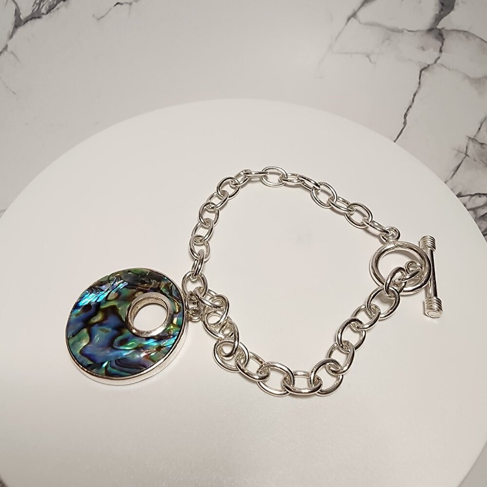 925 Silver Abalone toggle Bracelet - Picture 4 of 7